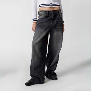 NVFelix Black Wide Leg Jeans NWT High Rise Washed Denim Buckle Back Y2K